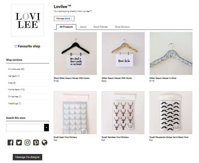 Lovilee's store on Hello Pretty