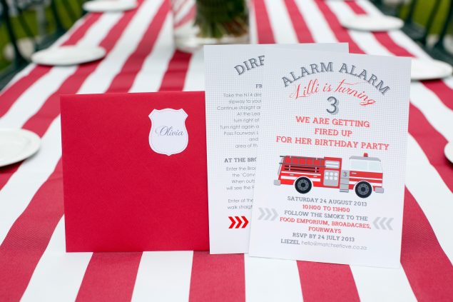 Fire engine kids party invitations