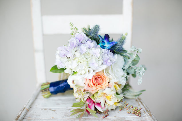 Geometric wedding inspiration - colourful bridal bouquet