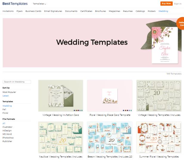 Screenshot of BestTemplates.com Wedding templates