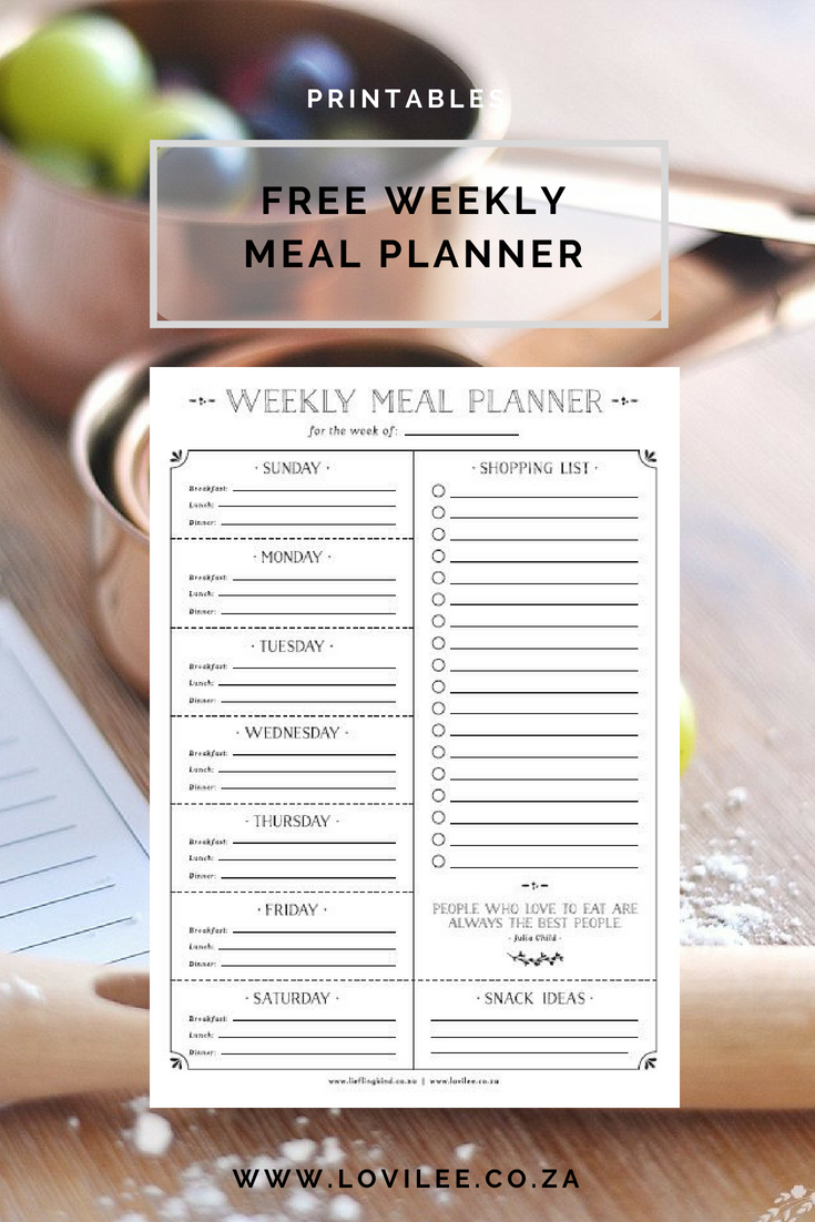 Download a free weekly meal planner printable