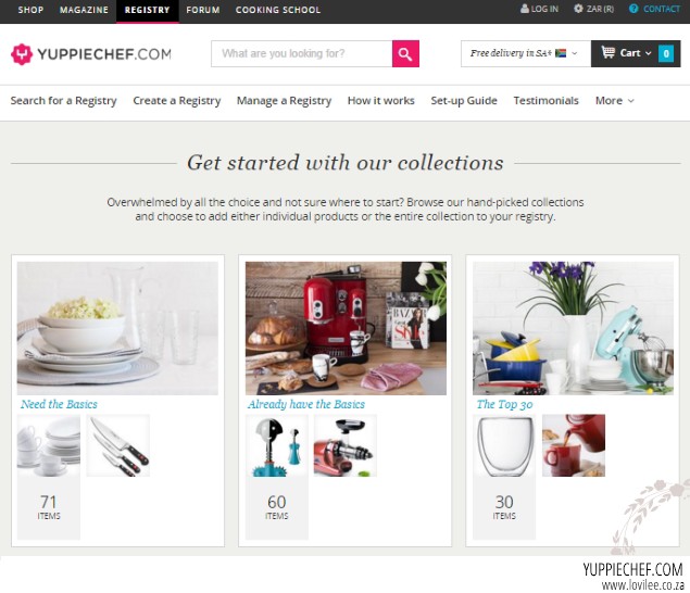 Yippiechef Gift Registry suggested collections