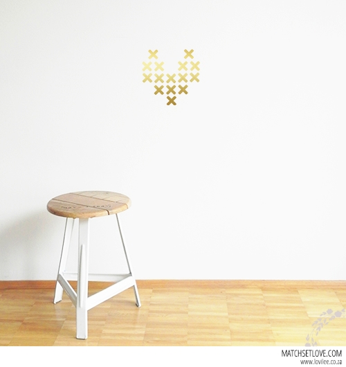 Cross Stitch Heart Decal 2 Gold