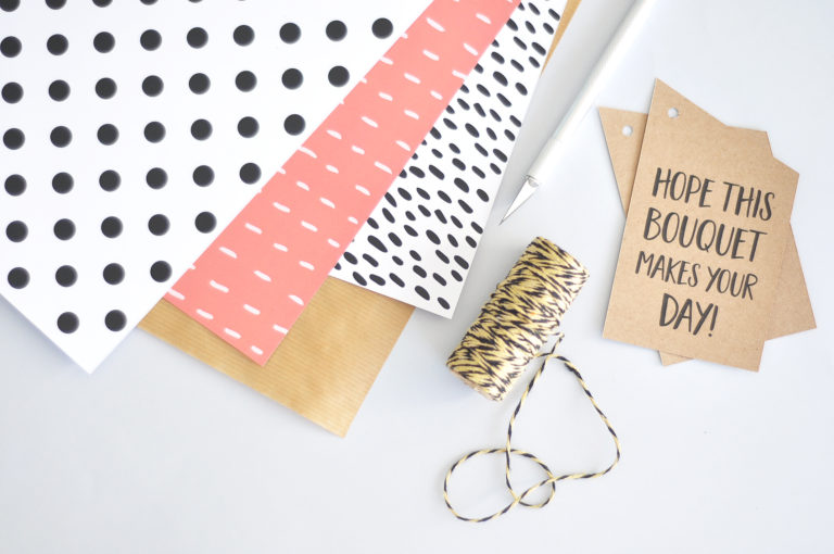 Free Printable wrapping paper, tags and a DIY bouquet tutorial