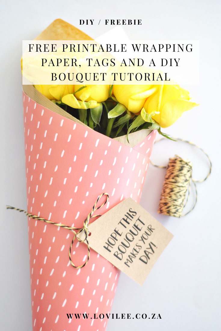 Free Printable wrapping paper, tags and a DIY bouquet tutorial