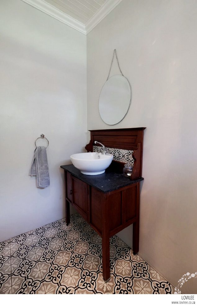 Moroccan tile bathroom revamp - old wash-table as vanity