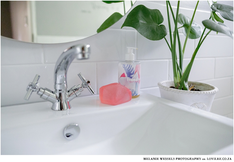 Gem soap on a bathroom vanity