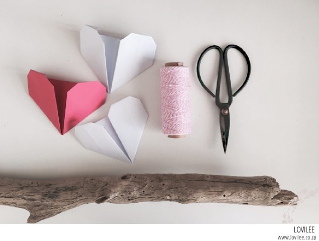 Simple origami heart calendar mobile