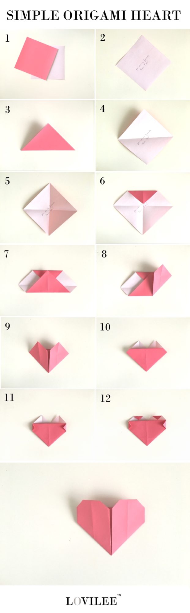 Simple origami heart step-by-step instructions