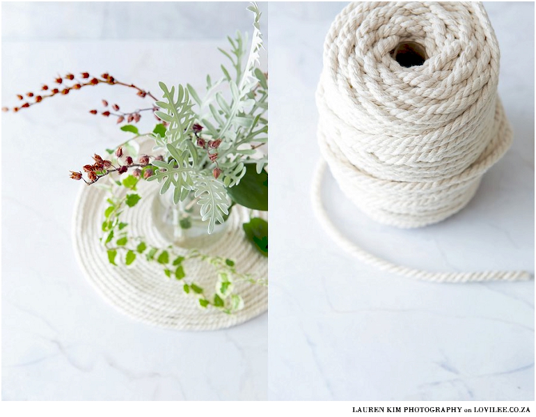 DIY rope coasters and placemats photographed by Lauren Kim Photography