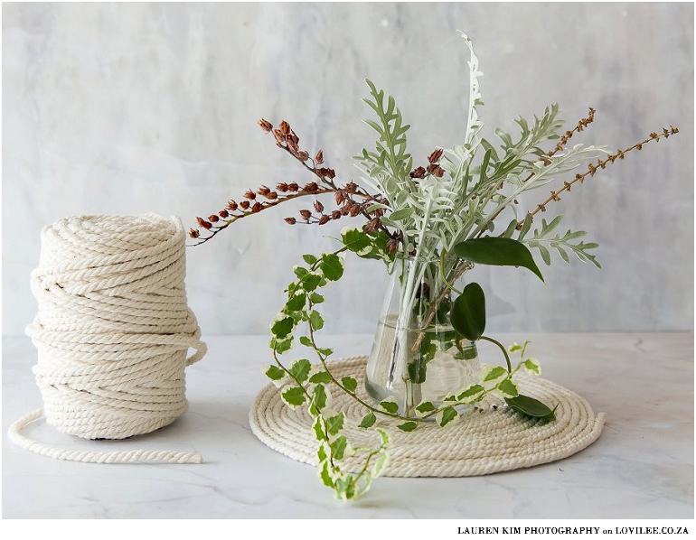 DIY rope coasters and placemats photographed by Lauren Kim Photography