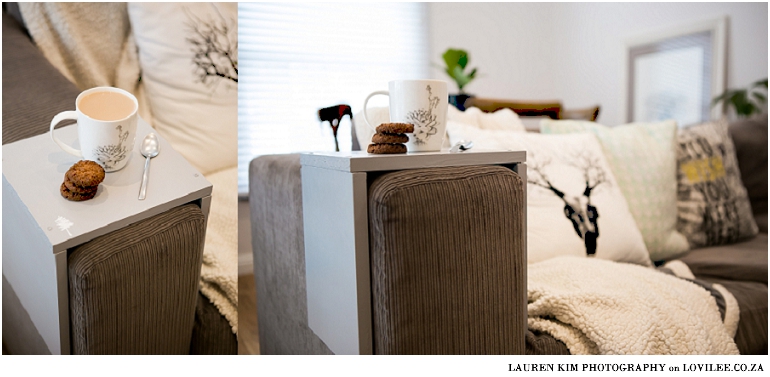 DIY couch armrest table by Lauren Kim Photography