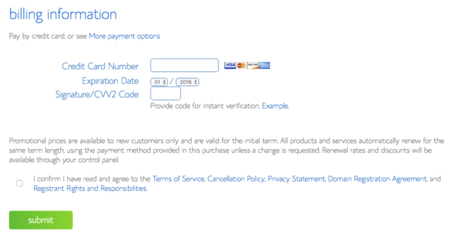 Creating a blog using WordPress with Bluehost.com 6- Billing Information