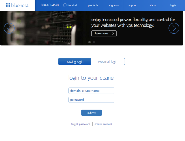 Creating a blog using WordPress with Bluehost.com 9- Bluehost_cPanel Login