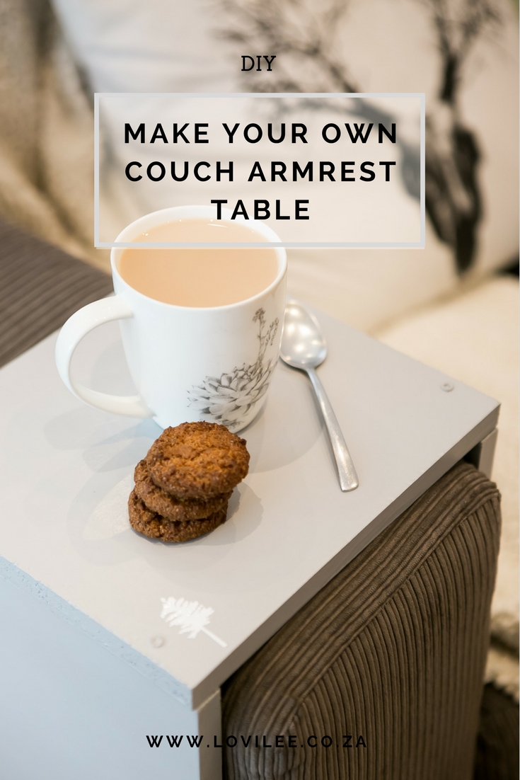 DIY sofa armrest table by Lauren Kim Photography