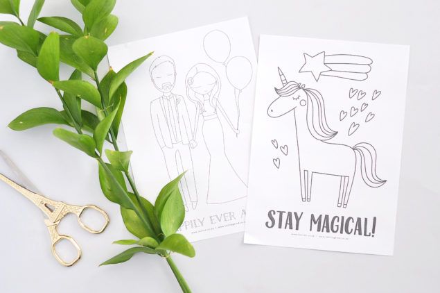 Wedding and Unicorn coloring pages