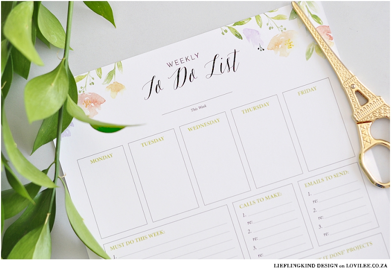 Weekly to do list printable