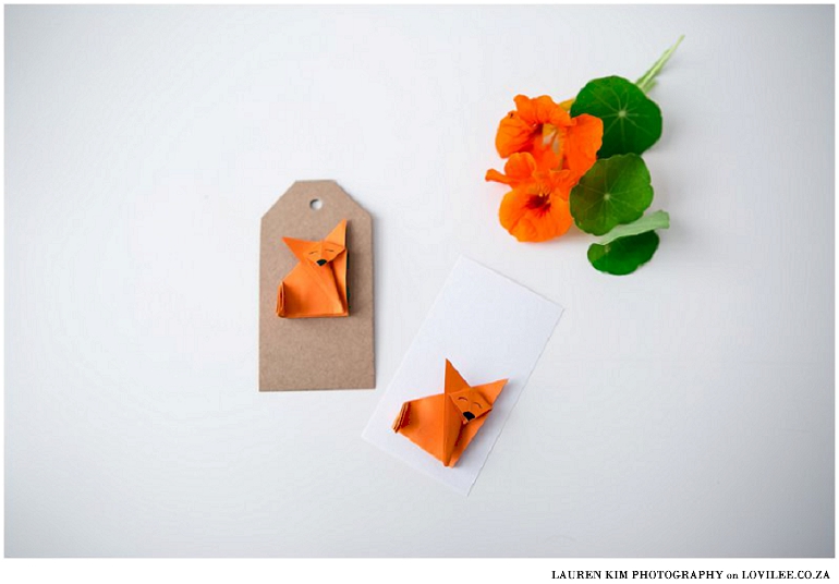 Origami paper fox gift tag