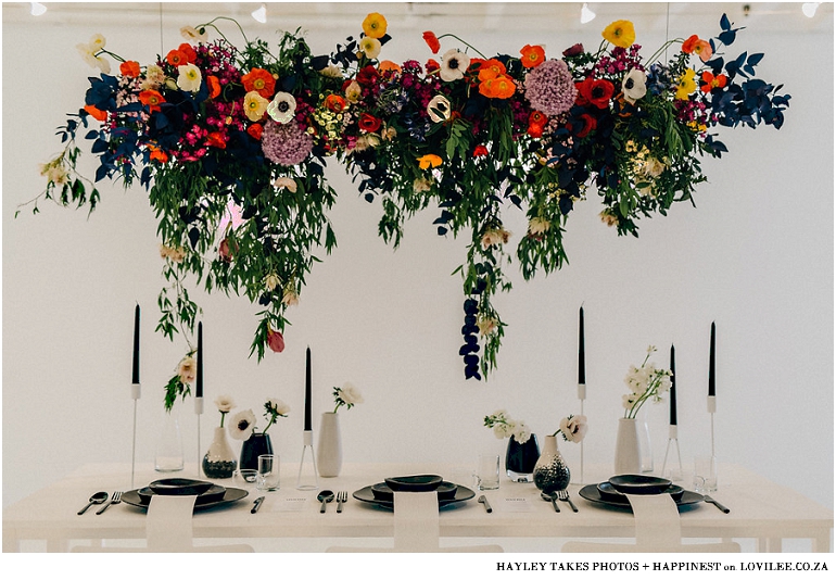 Colorburst wedding centrepiece installation