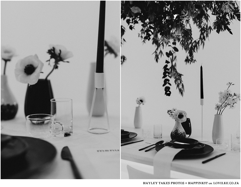 Black and white image monocrhrome wedding decor with Mervyn Gers Ceramics