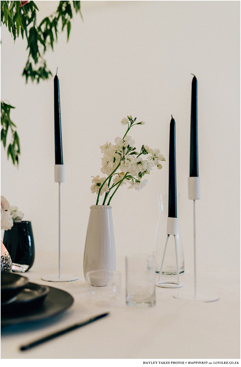 Monochrome colourburst wedding tablescape