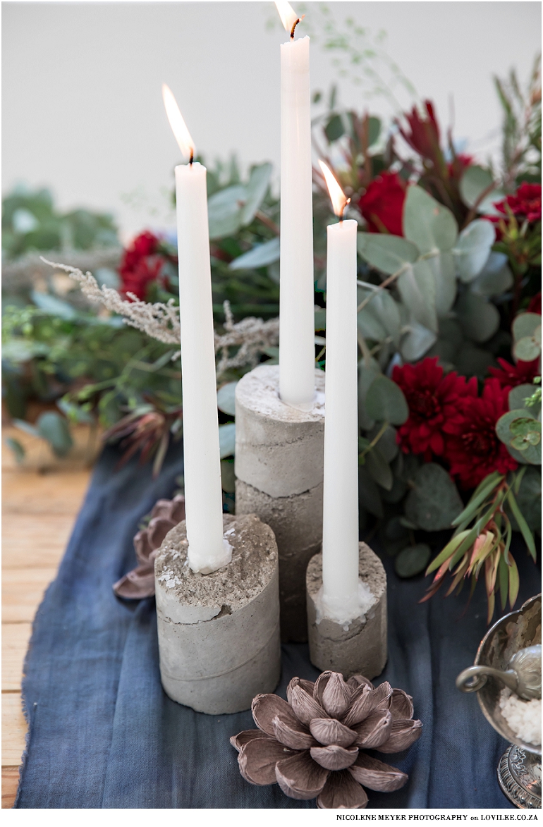 Wedding candles in cement containers