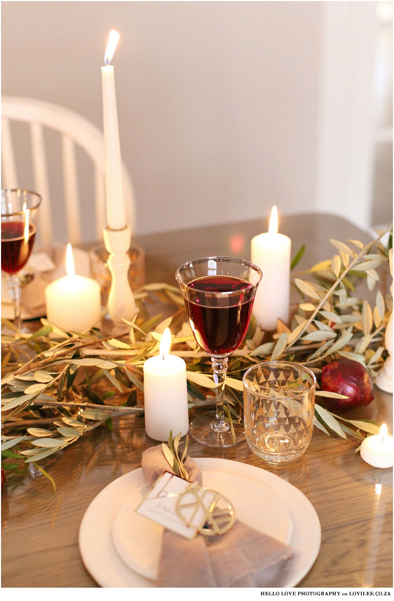 Scandinavian Christmas table decor with olive branches