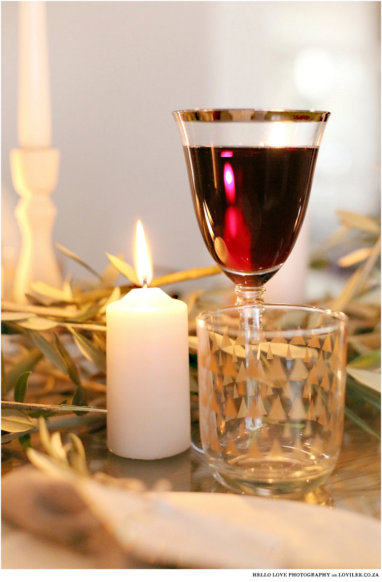 Scandinavian Christmas table decoration with olivebranches