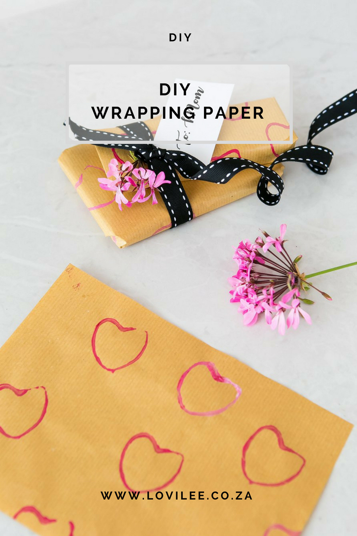 DIY Wrapping Paper with toilet paper heart stamping