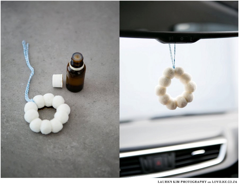 DIY Car freshner fragranced pom poms