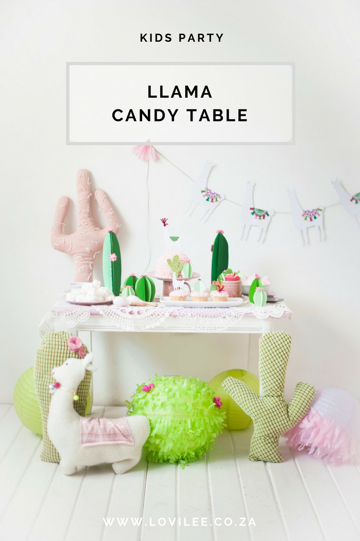 Llama candy table and kids birthday party ideas