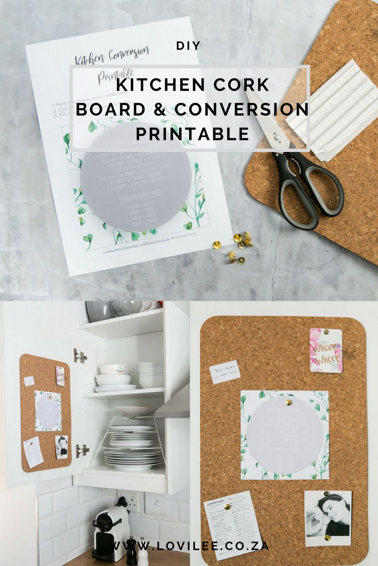 5 minute kitchen craft cork board with free conversion chart printable