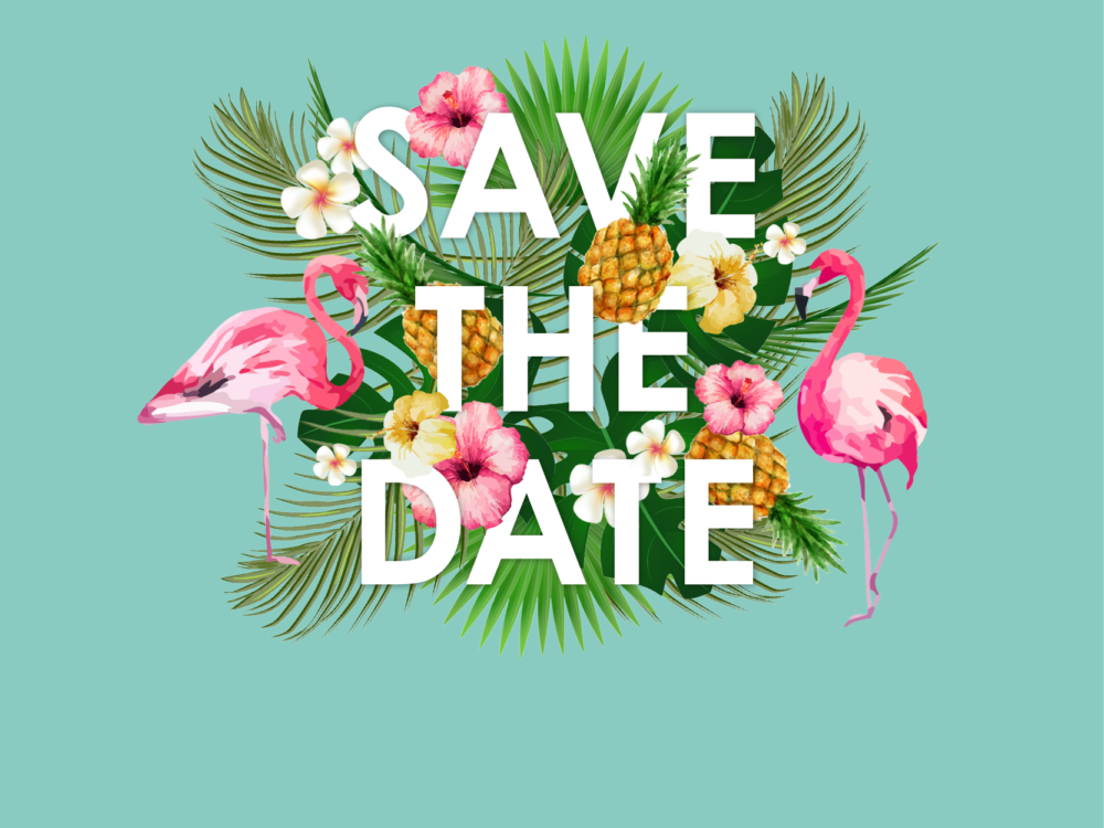 Tropical Flamingo Party free Save the Date by Creative Heroes