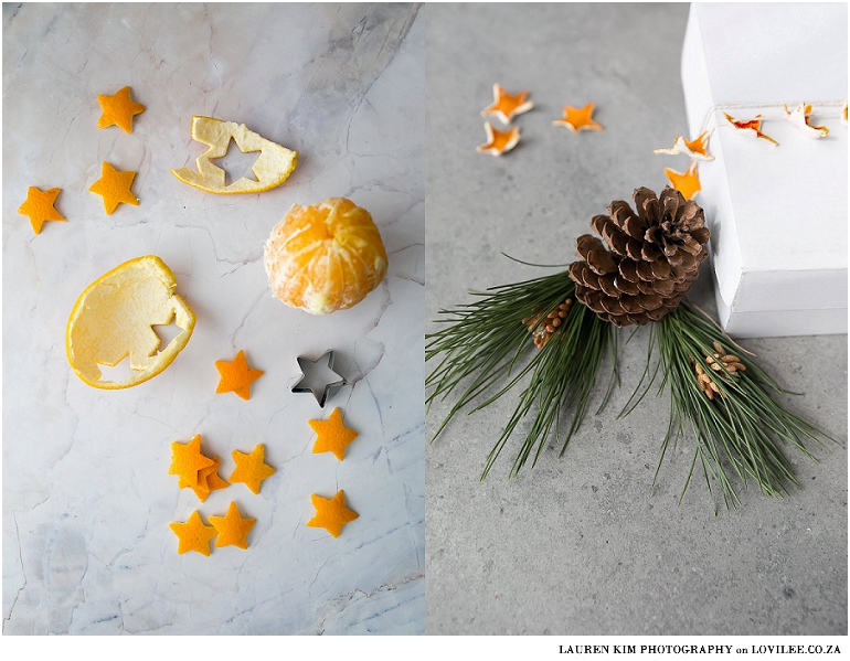 Festive orange peel stars as Christmas decorations