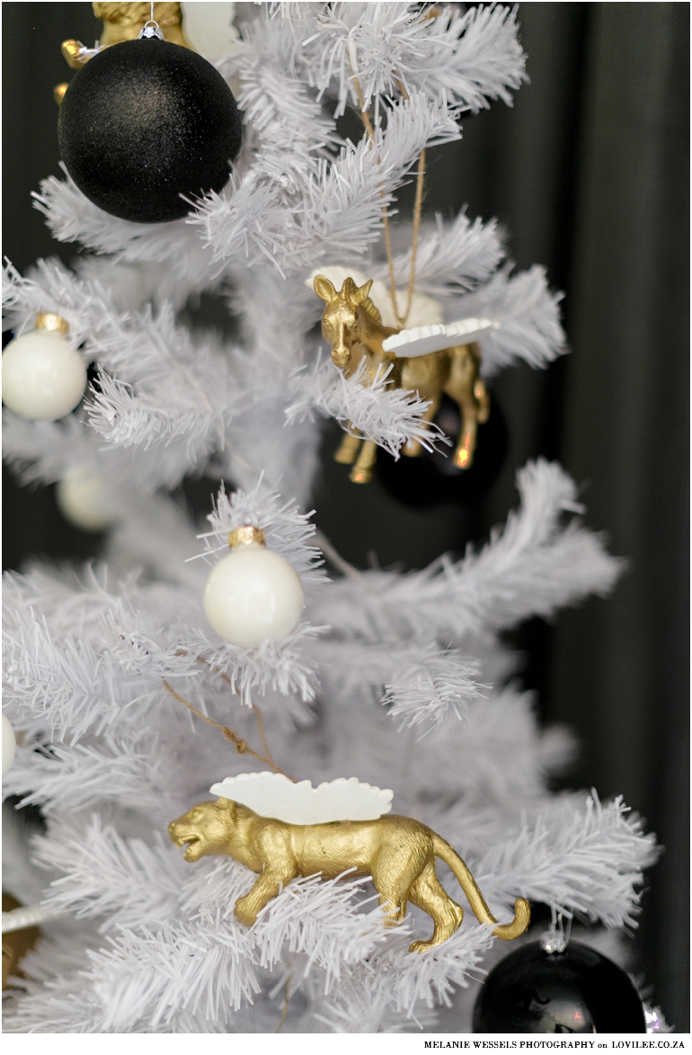 White Christmas Tree with gold angel animals by Gonk