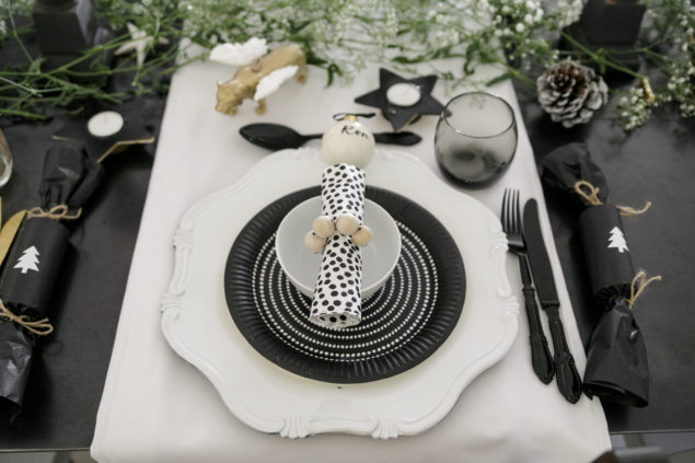 Black and white Christmas table decorations