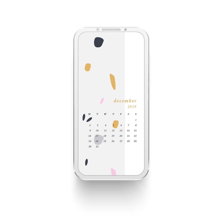 December 2019 digital calendar mobile sreensaver and background