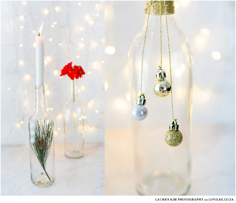 Upcycle Christmas Decor using old bottles