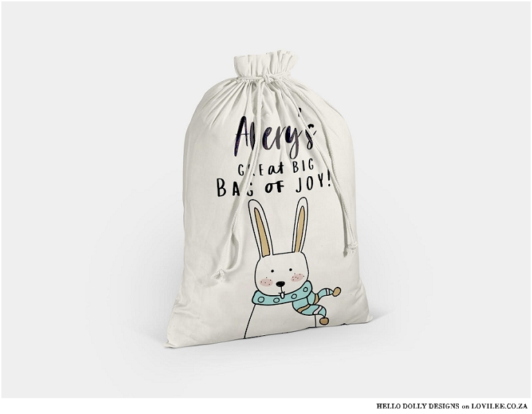 Bunny drawstring sack personalised Christmas gift from Hello Dolly Designs