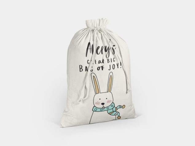 Bunny drawstring sack personalised Christmas gift from Hello Dolly Designs