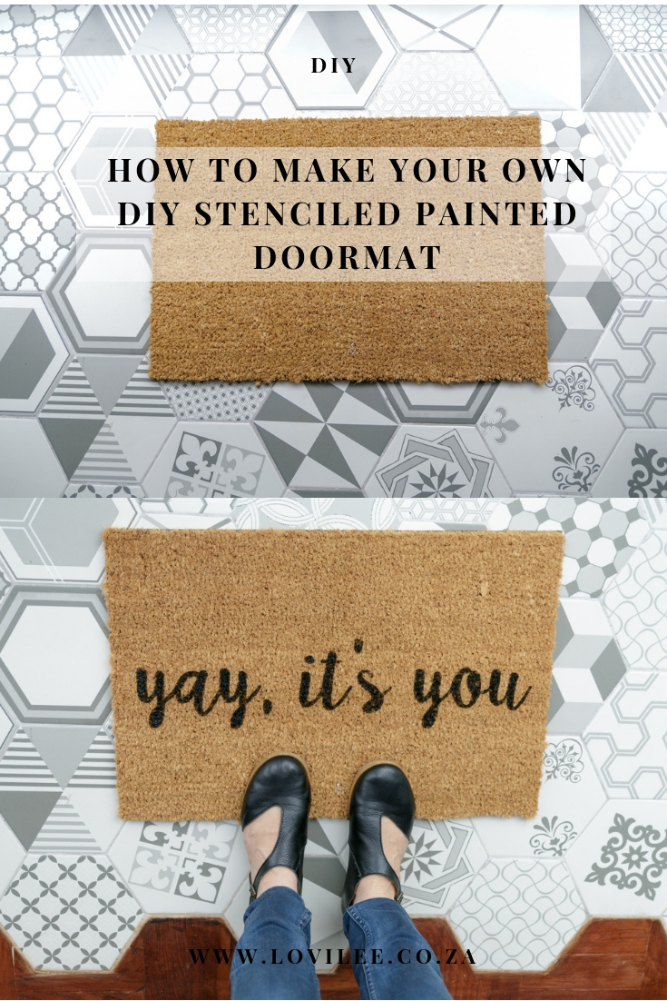 DIY Painted stenciled doormat tutorial with moroccan inspired hexagonal floor tiles