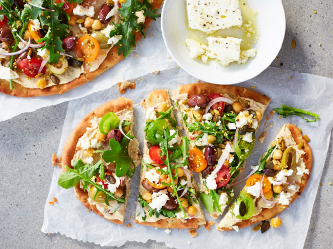 Delicious Flatbread pizza recipe with Pesto Princess hummus