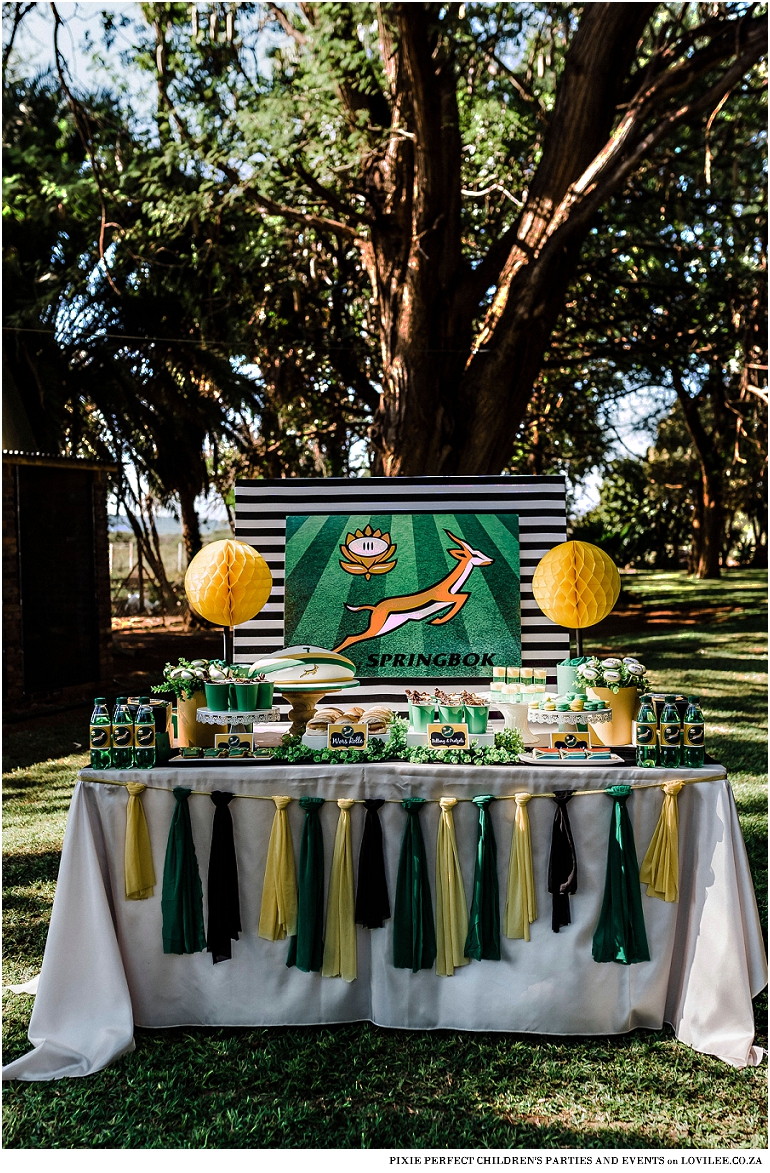 Springbok rugby party candy table inspiration