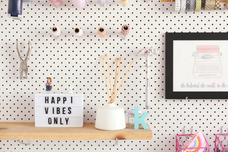 Home Office with pegboard by lovilee.co.za photographed by Hello Love Photography