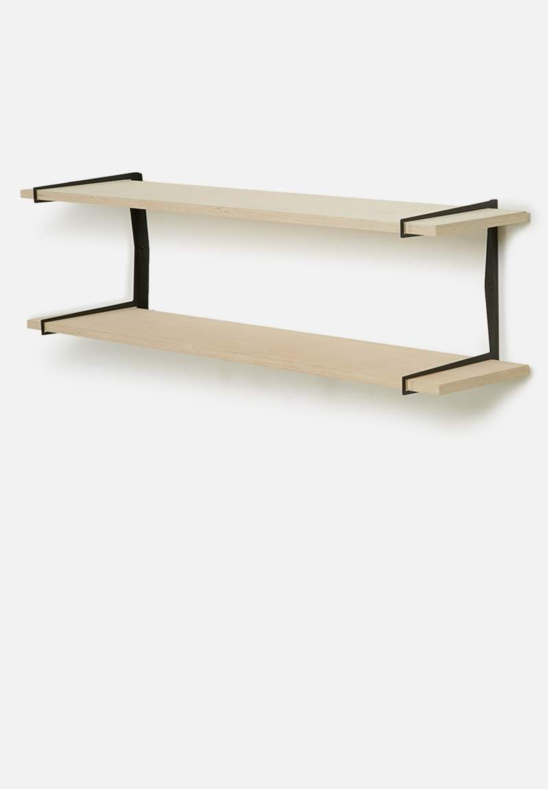 double dash wooden wall shelf