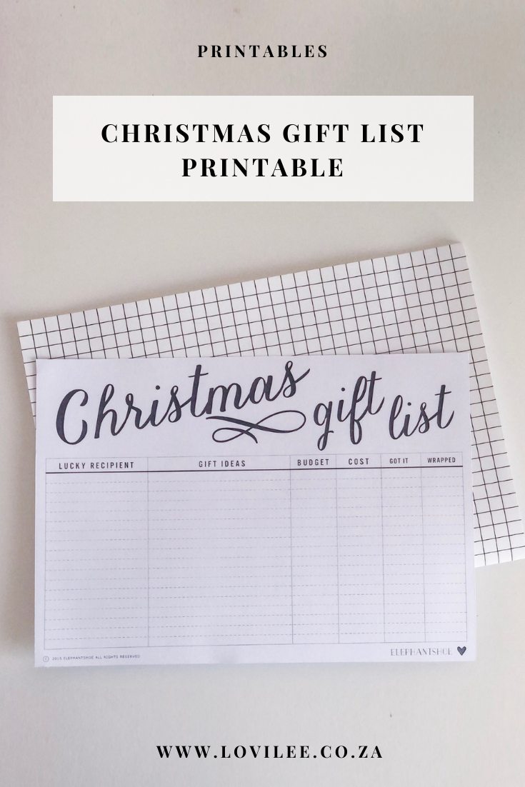 Christmas Gift Shopping List printable by Elephantshoe