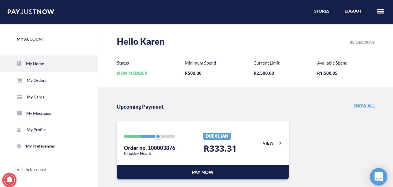 PayJustNow orders