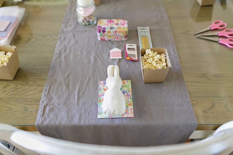 Fun baby shower crafting activity embroidering bunnies