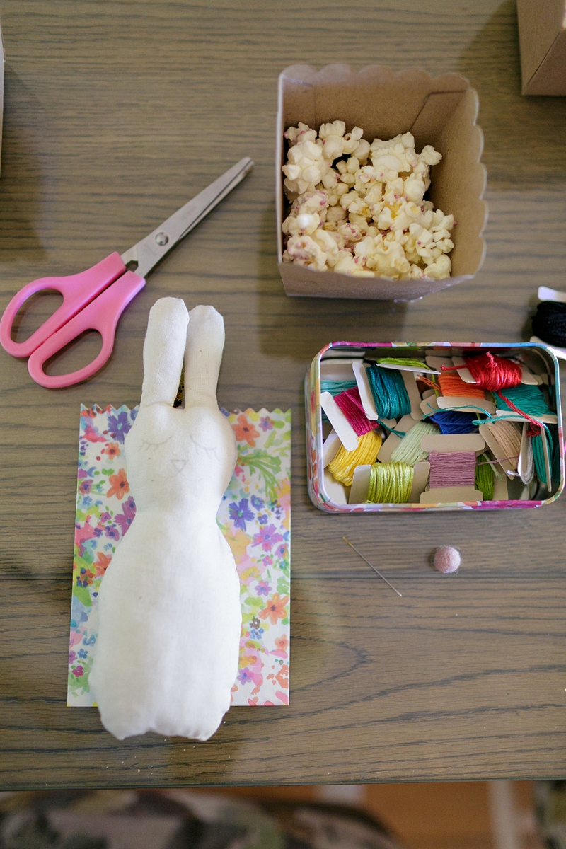 Fun baby shower crafting activity embroidering bunnies