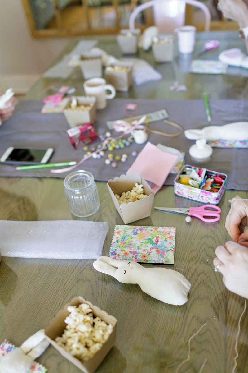 Fun baby shower crafting activity embroidering bunnies